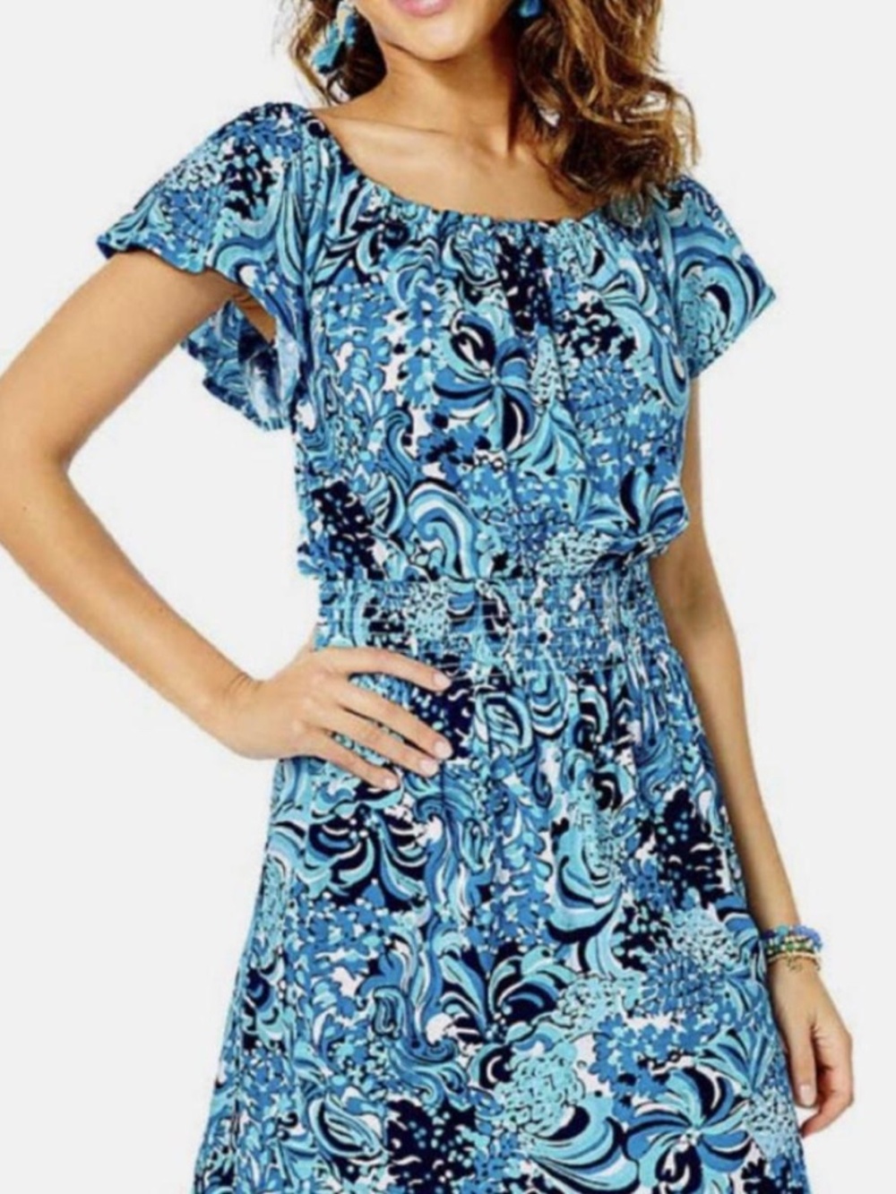 NWT Lilly Pulitzer Clarette Flutter Sleeve Dress Mermazing Print, XL